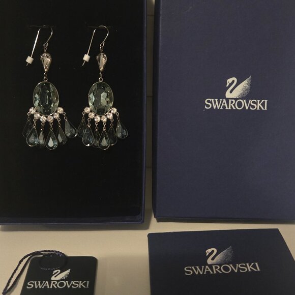 New Rare Authentic Swarovski Blue Crystal Chandelier Drop Earrings - Picture 4 of 5